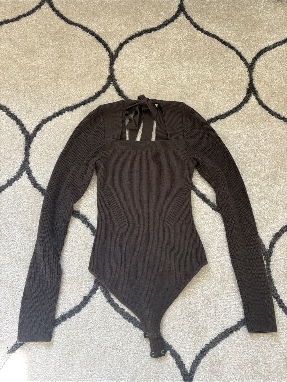 Dark Green Rib-Knit Bodysuit Sweater with ties in back
